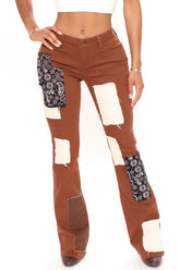 Make It Your Own Low Rise Patchwork Jeans - Brown Ins Street